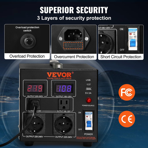 Transformador Conversor De Tensão Vevor 500w 110v/220v Com S