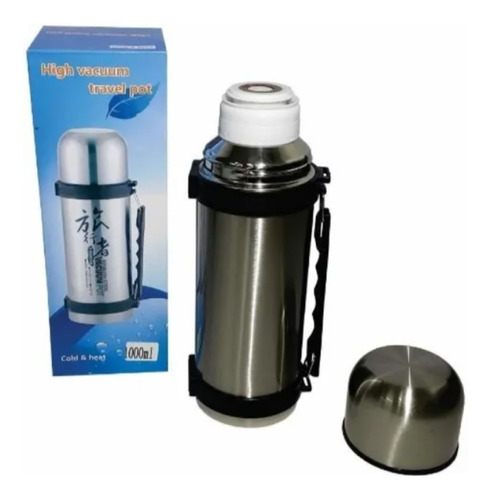 Termo Acero 1.1 Lt. Acero Inox. En Caja Con Asa Y Posavasos 