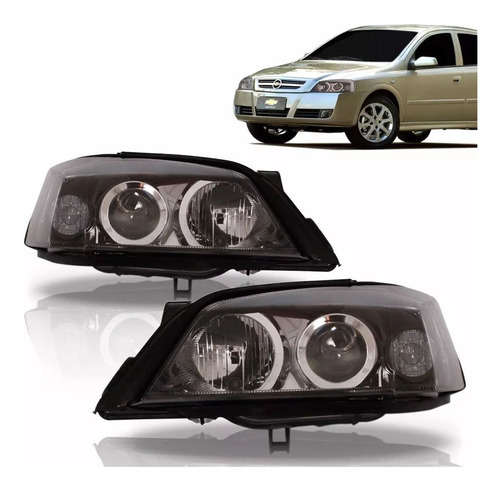 Imagem 2 de 7 de Par Farol Astra 2003 A 2012 Mascara Negra Fume