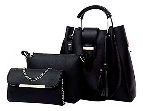 Set 3 Bolsas Bandolera Mujer Cosmetiquera Cartera Crossbody Color Negro