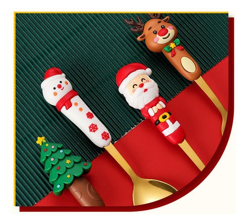 Juego De 2 Cucharas Y Tenedores Navideños, Cucharas De Alce