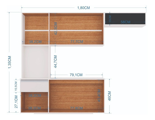 Imagen 3 de 3 de Cocina Superior 6 Puertas Compacto Mel 1,80m Blanco