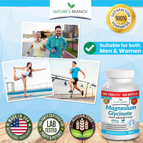 Naturesbranch Glicinato De Magnesio 400 Mg- 200 Comprimidos No Tiene Sabor
