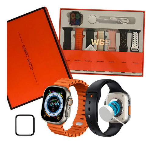 Kit Smartwatch W69 Com 7 Pulseiras Originais + Pelicula 3d