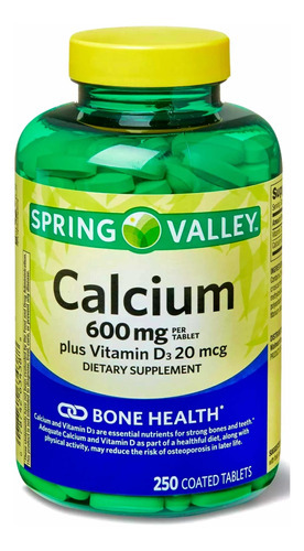 Calcio 600mg (250 Tabletas) Con Vitamina D3 Spring Valley Sabor Sin Sabor