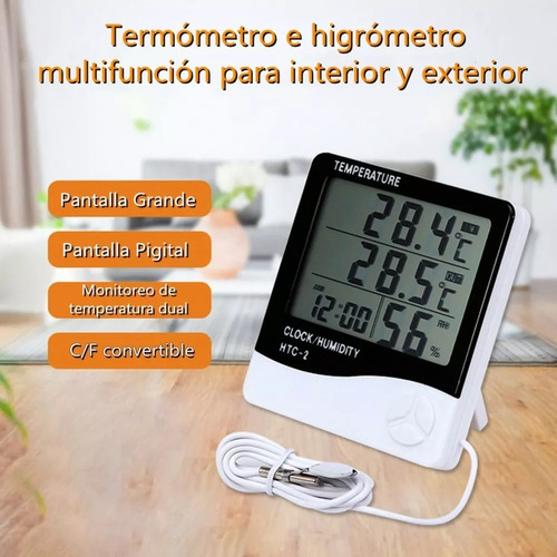 Termómetro Higrómetro Digital Interior Exterior Con Sonda Htc-2