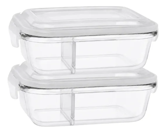 Conjunto Com 2 Potes 1040ml Divisória Hermético Marmita Sortida