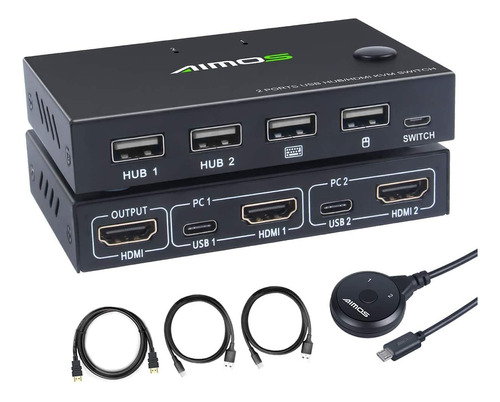 Conmutador Kvm Hdmi 4k Con 2 Puertos 4k + Cables