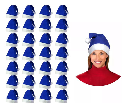 Gorros 50 Pzs De Navidad Santa Azul Sombrero Navideños