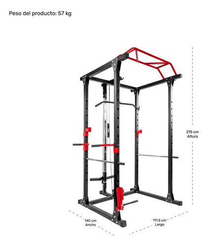 Power Rack Pull Ups Sentadillas Dominada Jaula De Potencia Color de la estructura Negro Color del tapizado Rojo