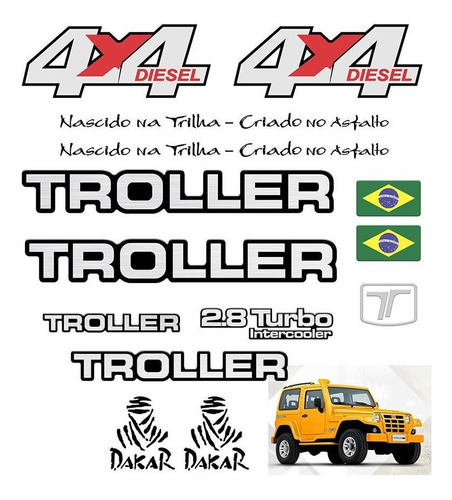 Kit Adesivos Troller Amarelo 2005 Emblemas Resinados Dakar