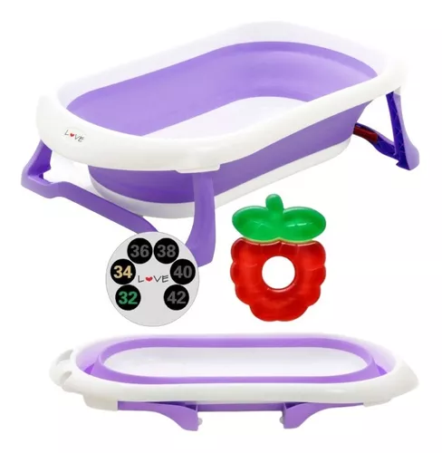 Bañera Bebe Plegable Mega Baby con Tapon y Patas Rosa