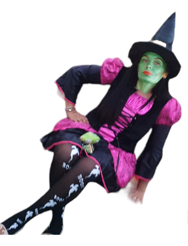 Disfraz De Bruja Brujita Halloween Dama Adulto + Sombrero 