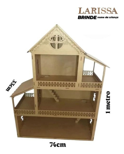 Casinha Boneca 1 Metro Mdf Desmontada + Nome E Aplique