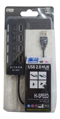 Hub Usb 4 Puertos Extension Multip C/ Switch Y Luces Ditron