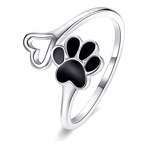 Anillos - Paw Print Love Heart Open Ring Sterling Silver 925