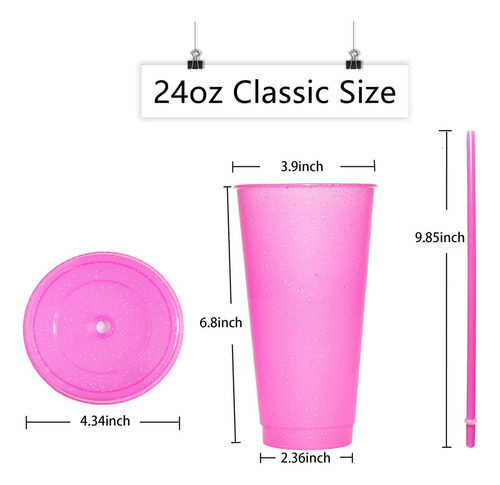 Vasos Reutilizables De 24 Oz Con Tapa Y Popote, 15 Piezas Color Púrpura