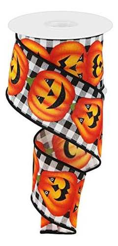 Carved Jack-o'-lanterns Plaid Wired Ribbon - 2 1/2  X 1...