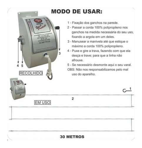 Imagem 5 de 6 de Varal De Parede Esticar Stick Branco Com Corda D/18m Secalux