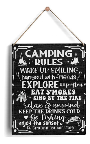 Letrero De Reglas De Camping, Rústico, Despertar Sonriente, 