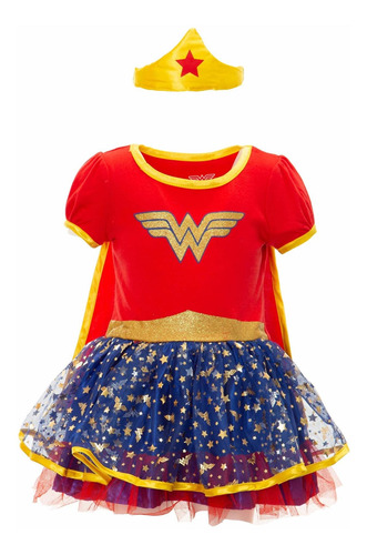 Disfraz Vestido De Wonder Woman Niñas Con Diadema De Oro Ti