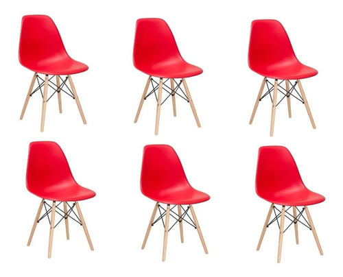 Cadeira de jantar Elidy Charles Eames Eiffel, estrutura de cor  vermelho, 6 unidades