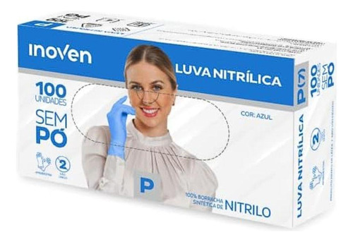 Luvas Descartáveis Inoven Nitrilica Azul Sem Pó Tamanho P