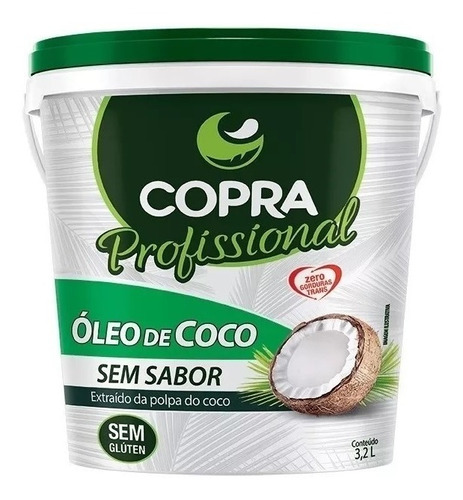 Óleo De Coco Sem Sabor Copra 3,2l Balde + Açúcar 100g Copra