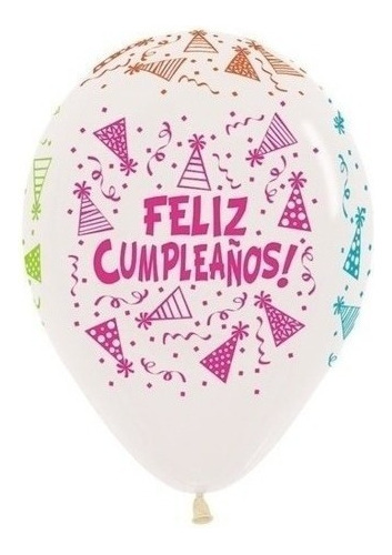 Globo Estampado Latex Transparente Feliz Cumple  X12u