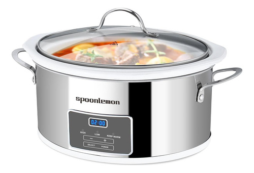 Spoonlemon Olla De Cocción Lenta De 6 Cuartos, Olla De Acero