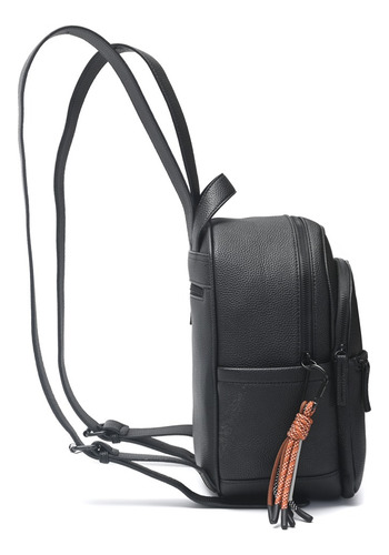 Mochila Skora Jet Con Llavero Extraíble Cierre Espalda Color Negro Diseño De La Tela Liso
