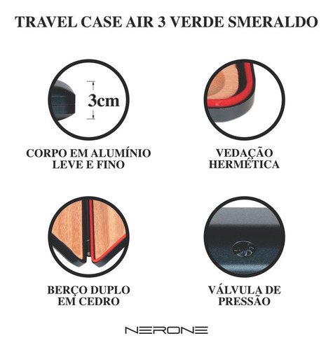 Porta Charuto Nerone Travel Case Air 3 Aluminio Verde