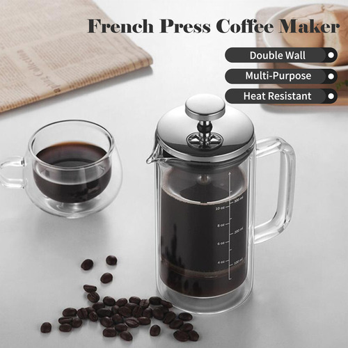 Máquina De Café Francesa De Vidro De Parede Dupla De 20 Onça