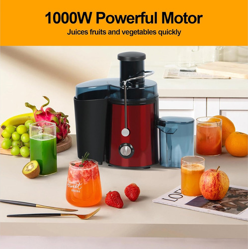 Extractor De Jugos Eléctrico, 500ml, 1000w, 2 Velocidades Rojo