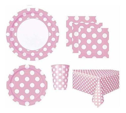 Paquetes De Fiesta - Pink Polka Dot Deluxe Pack For 16 Gues
