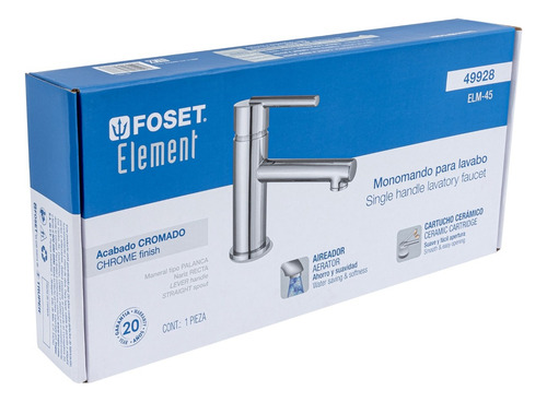 Monomando Corto Cromo Para Lavabo, Foset Element