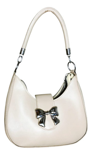 Cartera Mini Bag Moño Con Correa Importada - Mochistyle Beige Eco Cuero Lisa Enchapado Beige