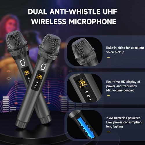 Máquina De Karaoke Hwwr Portátil Con 2 Micrófonos Bluetooth