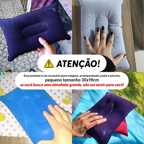 Travesseiro Almofada Inflável Compacta Viagem Camping Vermelho - Dobrável, Leve, Textura Aveludada, 30x19cm, Ideal para Acampamento, Avião, Escritório e Férias