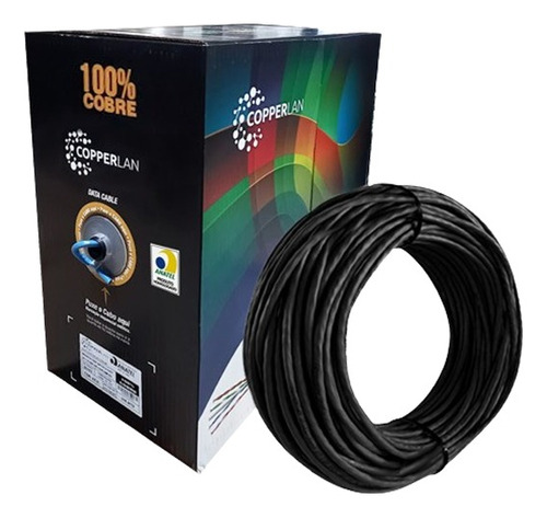 Caixa De Cabo De Rede Preto Cat6 305 Metros  100% Cobre 