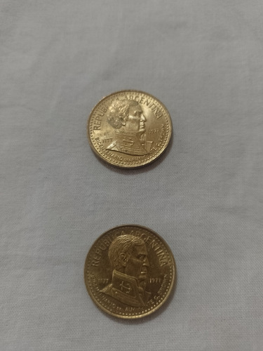 2 Monedas 5-10 Pesos 1977 Bicentenario Almirante G. Brown