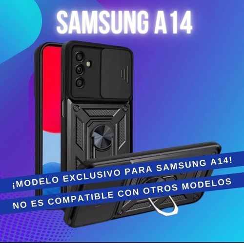 Funda Reforzada Con Cubre Cámara Y Anillo Samsung A14 Negro
