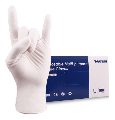 100 Guantes Desechables De Nitrilo Blanco, Talla L, De 4 Mil