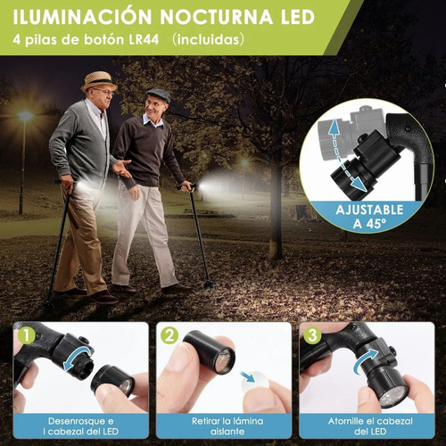 Baston Plegable Y Regulable 4 Pies Con Linterna Ledab