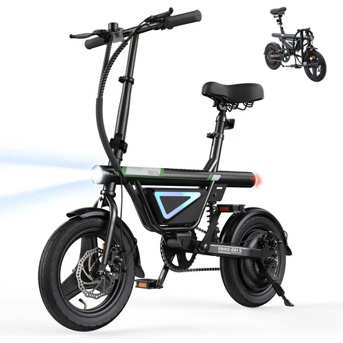 Bicicleta Elétrica Dobrável EB1S 500W, até 50km com Bateria 36V 12Ah, Suspensão Traseira, Display LCD, Farol LED e USB