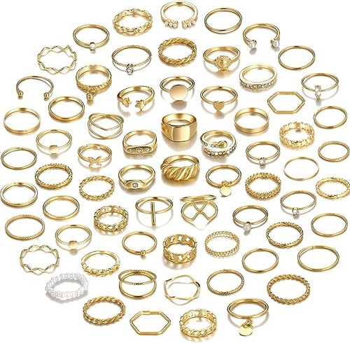 Juego De 68 Anillos Variados Dorados