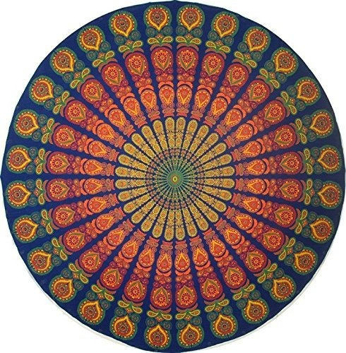 Handmade Sanganeer Peacock Mandala 72 Round 100% Cotton Tabl