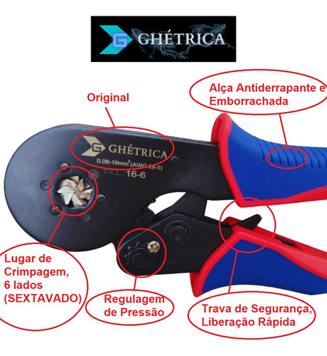 Alicate De Friso Crimpa Tubular Ilhós Até 16mm Sextavado