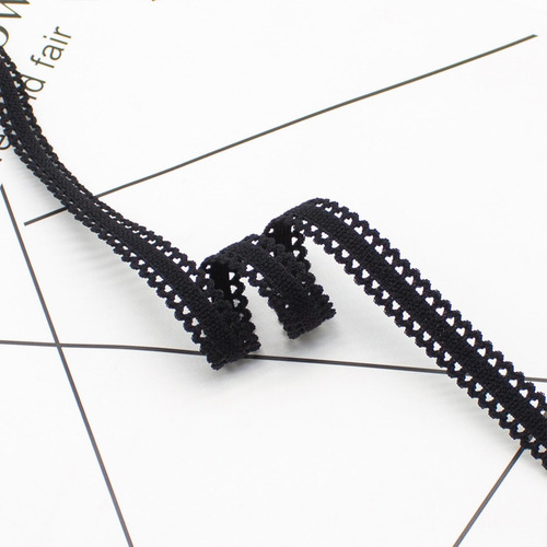 Cinta De Encaje Elástico De 10 Yardas (12 Mm) De Negro