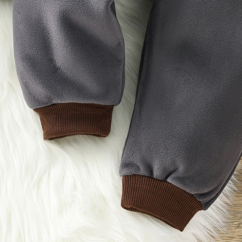 Conjunto Casual De Manga Larga Para Niños Con Estampado Gris Oscuro 9-12 M